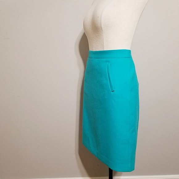 New J Crew Sterling Pencil Skirt 12P Womens Blue Green Double Serge Wool Pockets - Picture 4 of 10